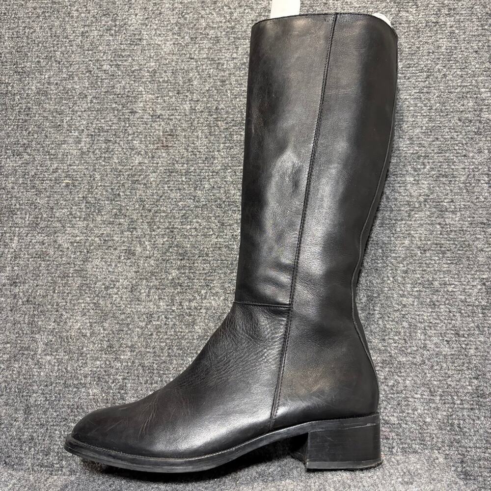 Nine West Black Leather Tall Riding Boots Women 9.5 Block Heel Knee High